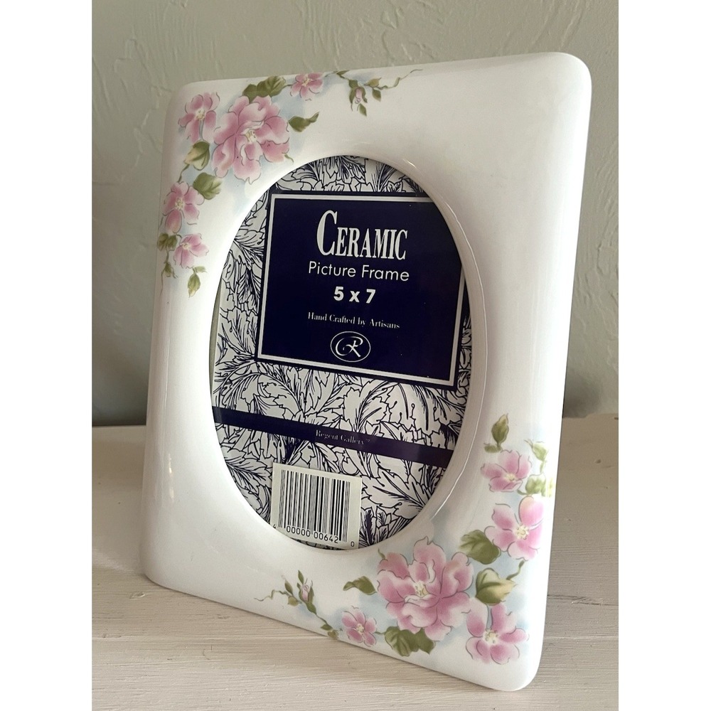 Vintage Ceramic Picture Frame White Pink Floral 5x7 Cottagecore Grannycore Sweet